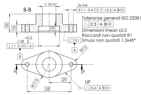 Disegno tecnico meccanico con quote e tolleranze