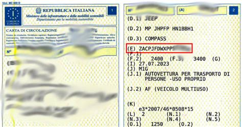 Esempio di numero VIN su un veicolo