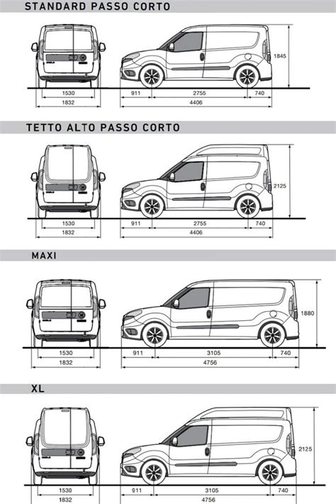 Schema interno Fiat Doblò Maxi con dimensioni del vano di carico