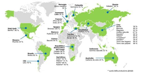 Mappa che mostra i principali centri di produzione di ricambi auto nel mondo