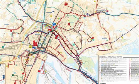 Mappa della rete di autobus ACTV a Mestre e terraferma