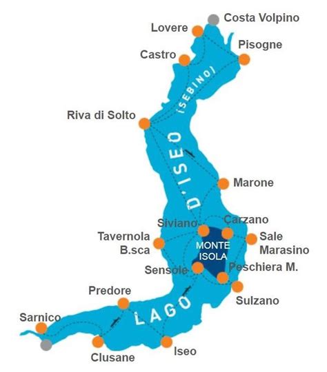Mappa dell'Italia con indicazione della Lombardia e del Lago d'Iseo