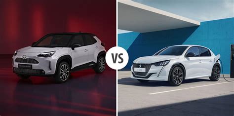 Vista frontale di una Peugeot 208 e una Toyota Yaris affiancate