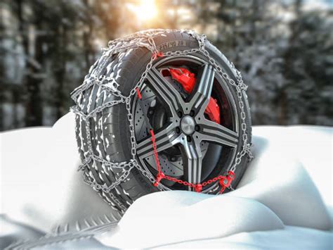 illustrazione schematica di una catena da neve montata su uno pneumatico con evidenziate le zone di trazione