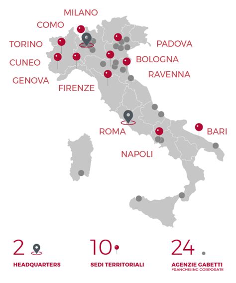Mappa dell'Italia con evidenziate le sedi di Carraro Concessionaria