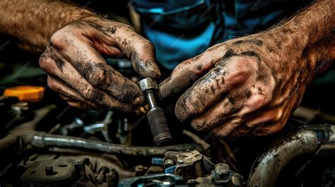 Mechanic hands working on an engine
