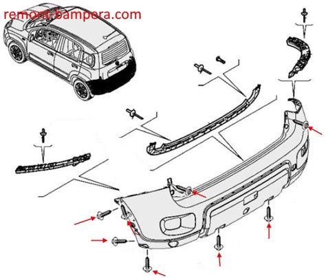 Diagramma esploso del paraurti posteriore della Fiat Panda