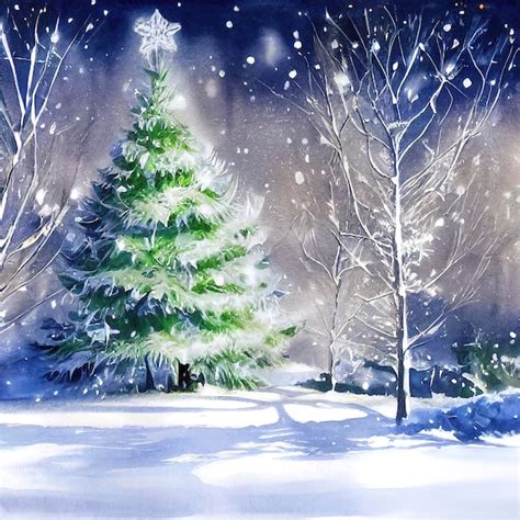 Illustrazione di un paesaggio invernale con alberi coperti di neve