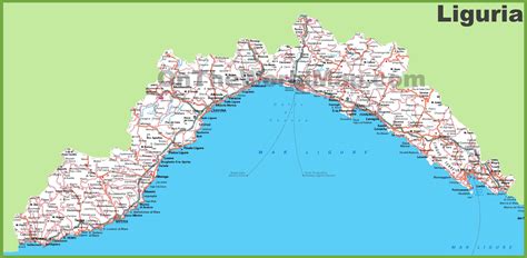 Mappa della Liguria con evidenziate le località