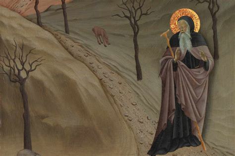 Una rappresentazione di Sant'Antonio Abate nel deserto che legge il libro della natura