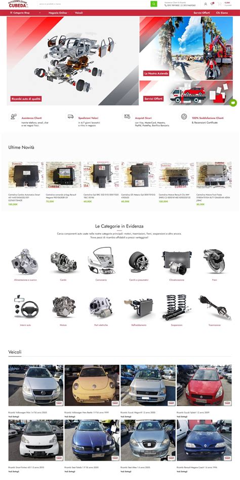 Interfaccia sito e-commerce ricambi auto