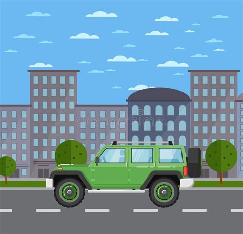 Illustrazione: SUV in ambiente urbano e fuoristrada (stilizzato)