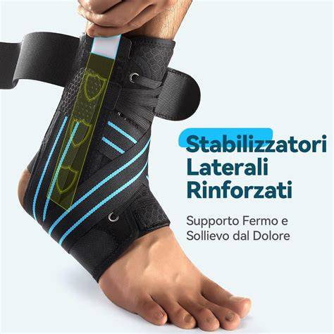 Dettaglio di un tutore caviglia con cinghie regolabili