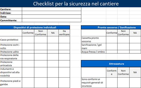Esempio di checklist per scale e sgabelli