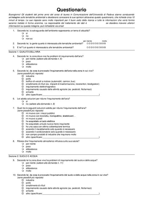 Esempio di questionario per centro assistenza auto
