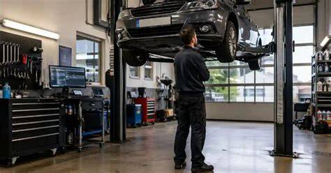 Officina meccanica moderna con tecnici al lavoro