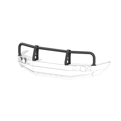 Primo piano di un bullbar su un camion 4x4 con fari supplementari accesi