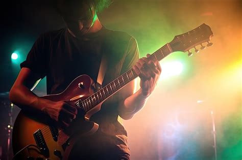 Chitarrista in concerto con una chitarra ibrida
