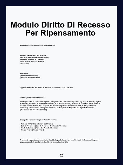 Modulo di recesso e condizioni di reso