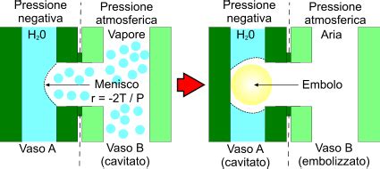 Illustrazione del fenomeno della cavitazione in un liquido
