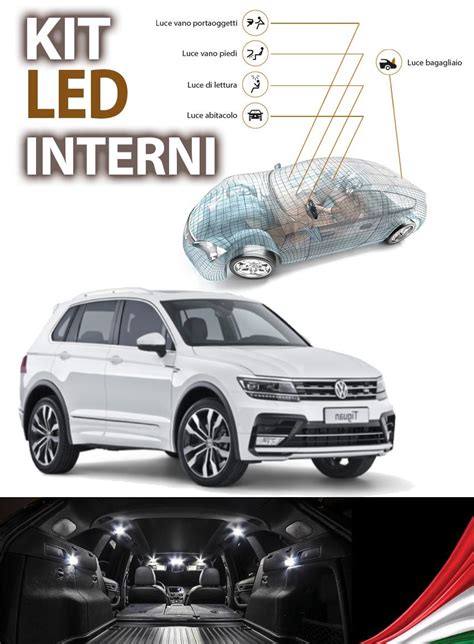 Interni di una Volkswagen Tiguan con illuminazione LED blu