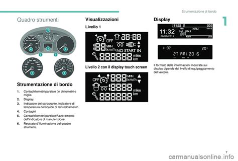 Dettaglio della plancia di bordo con la strumentazione analogica e il display centrale