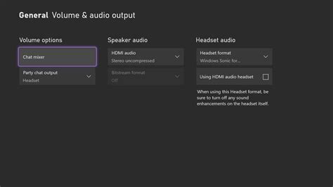 Xbox audio settings menu