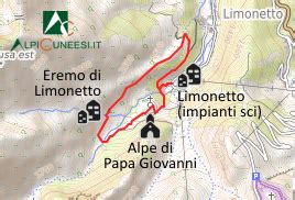Mappa schematica del percorso da Limonetto all'Alpe di Papa Giovanni e poi al rifugio