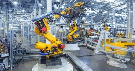 Robot industriale che manipola componenti automobilistici