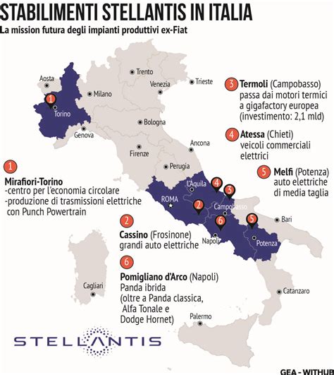 Mappa degli stabilimenti Stellantis in Italia
