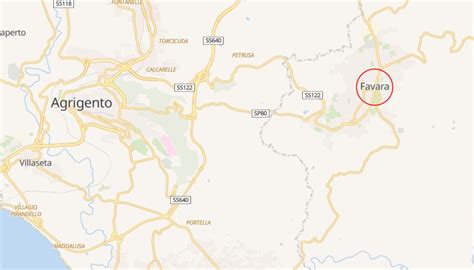 Una mappa che mostra la posizione di Favara e Agrigento