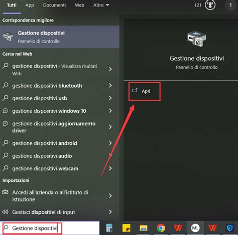 Schermata di Gestione Dispositivi con la sezione audio espansa