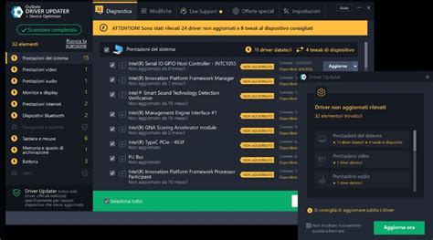 Interfaccia utente di un software di aggiornamento driver