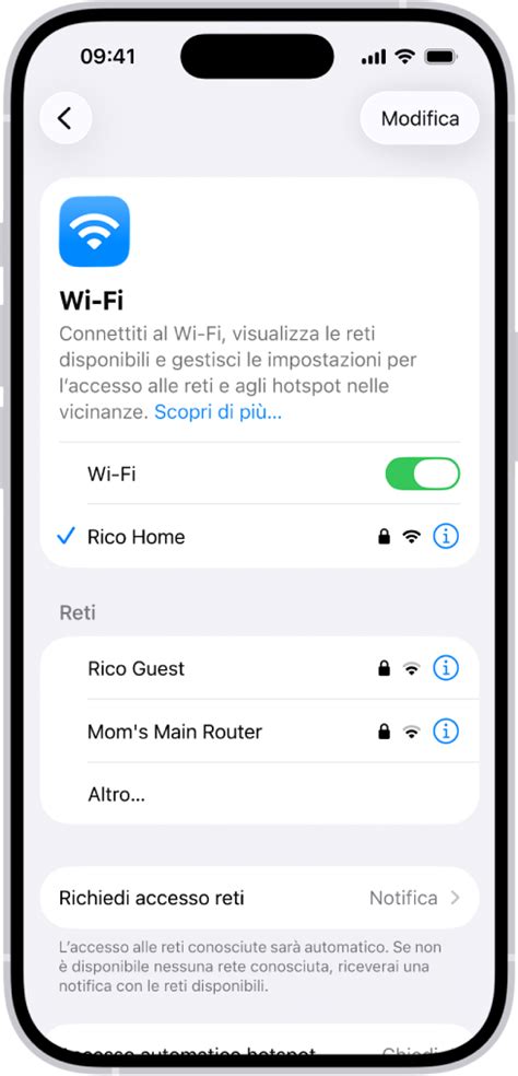 Schermata delle impostazioni di rete Wi-Fi su macOS
