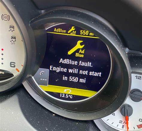 AdBlue system fault warning light
