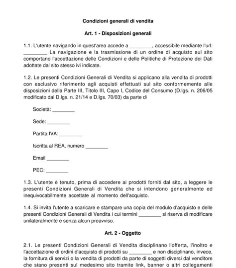 Documento di vendita con termini e condizioni