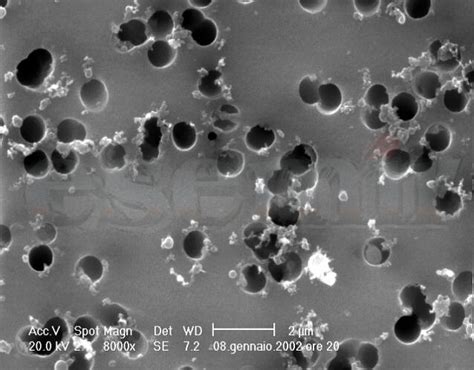 Microscopio che mostra particelle di ceramica