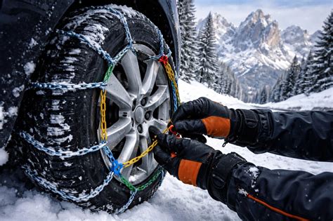 Renault Espace su strada innevata con catene da neve