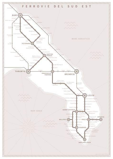 Mappa delle linee ferroviarie e automobilistiche di Ferrovie del Sud Est in Puglia