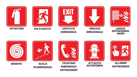 Simboli di kit di primo soccorso, estintore e triangolo di emergenza