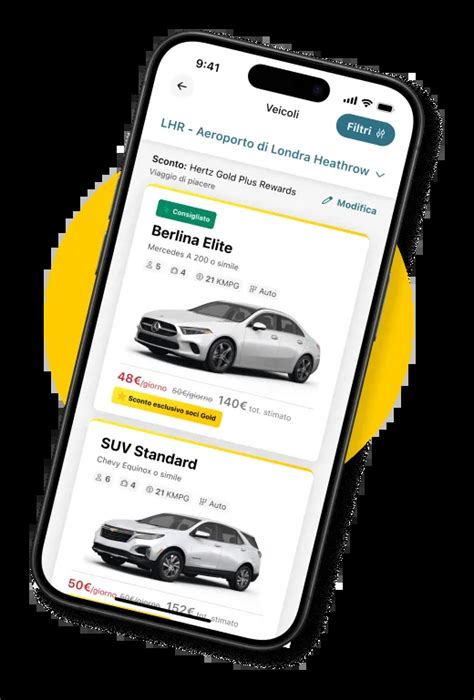 Schermata di prenotazione online per auto a noleggio