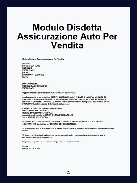 Modulo comunicazione vendita auto all'assicurazione