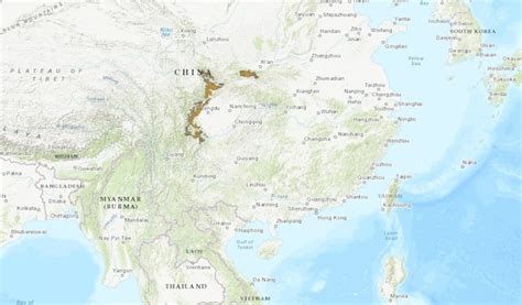 Mappa che mostra l'areale del panda gigante nelle province cinesi