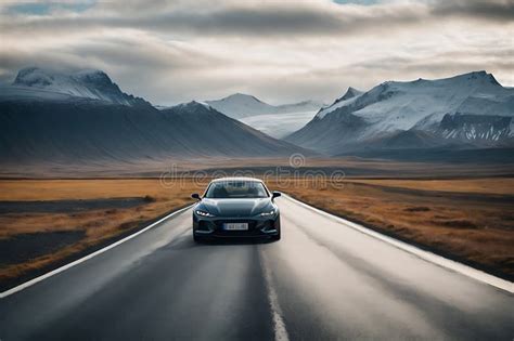 Una moderna automobile che percorre una strada panoramica vicino a un canyon