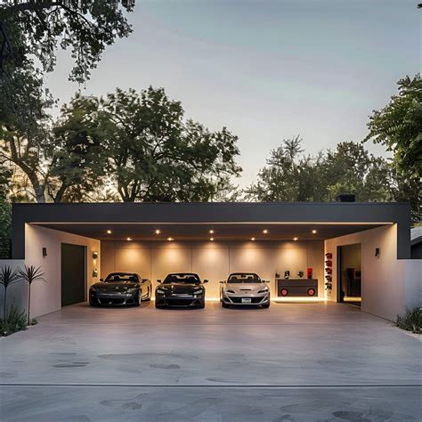 Illustrazione stilizzata di un garage con diverse auto sportive parcheggiate all'interno