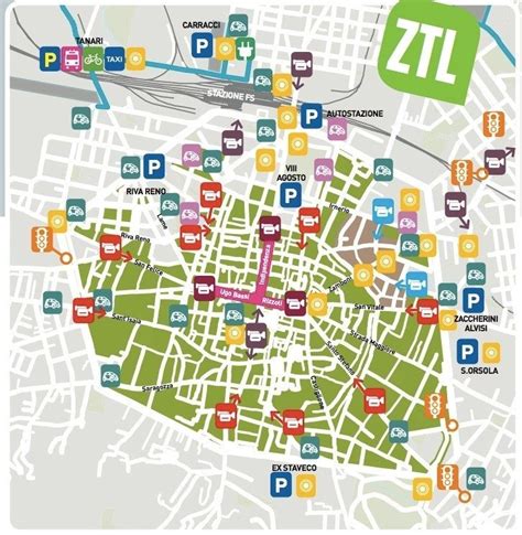 Simboli accesso ZTL e parcheggio gratuito