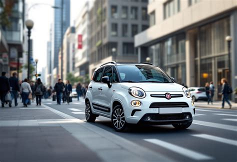 panoramica di una Fiat 500L in un contesto urbano moderno