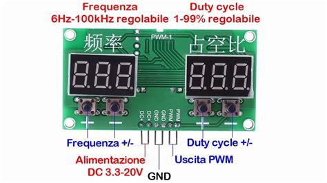 Display LCD che mostra frequenza e duty cycle