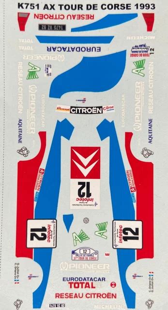 Decalcomanie per modellini Citroën AX Sport n° 11 Rallye de Monte Carlo 1988