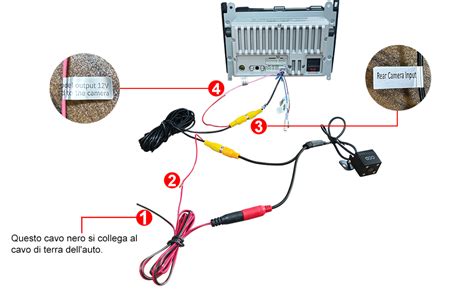Schema di connessione autoradio con telecamera e comandi al volante